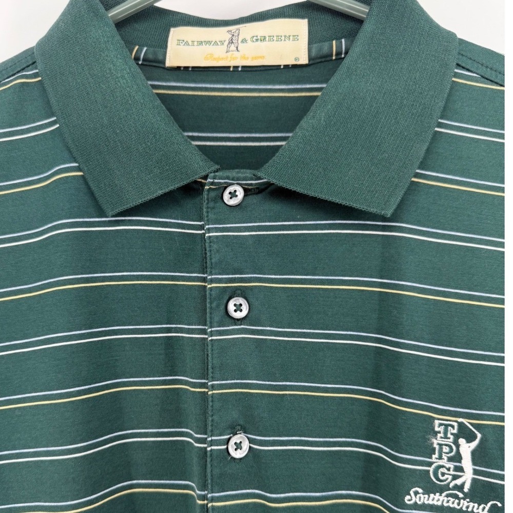 Fairway & Greene Golf Polo Shirt TPC Southwind Green Striped Mens‎ Medium